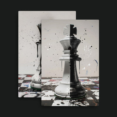 King & Queen Bundle artwork view: two chess artworks showing a split black-and-white king and a paint-marked queen.