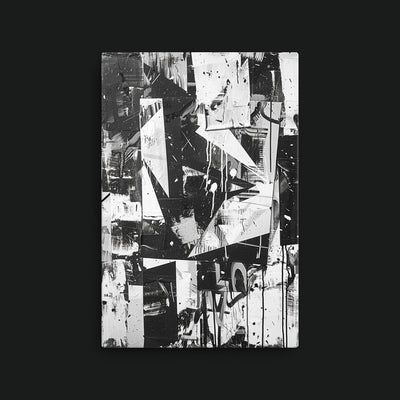 Shadows of the Past artwork view: sharp black-and-white collage fragments and drips.
