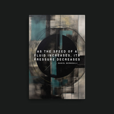 Bernoulli's Principle artwork view: teal and cream circular geometry with the words AS THE SPEED OF A FLUID INCREASES, ITS PRESSURE DECREASES.