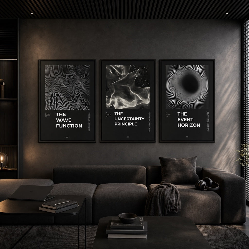 The three-piece Quantum Field set in a restrained masculine living room