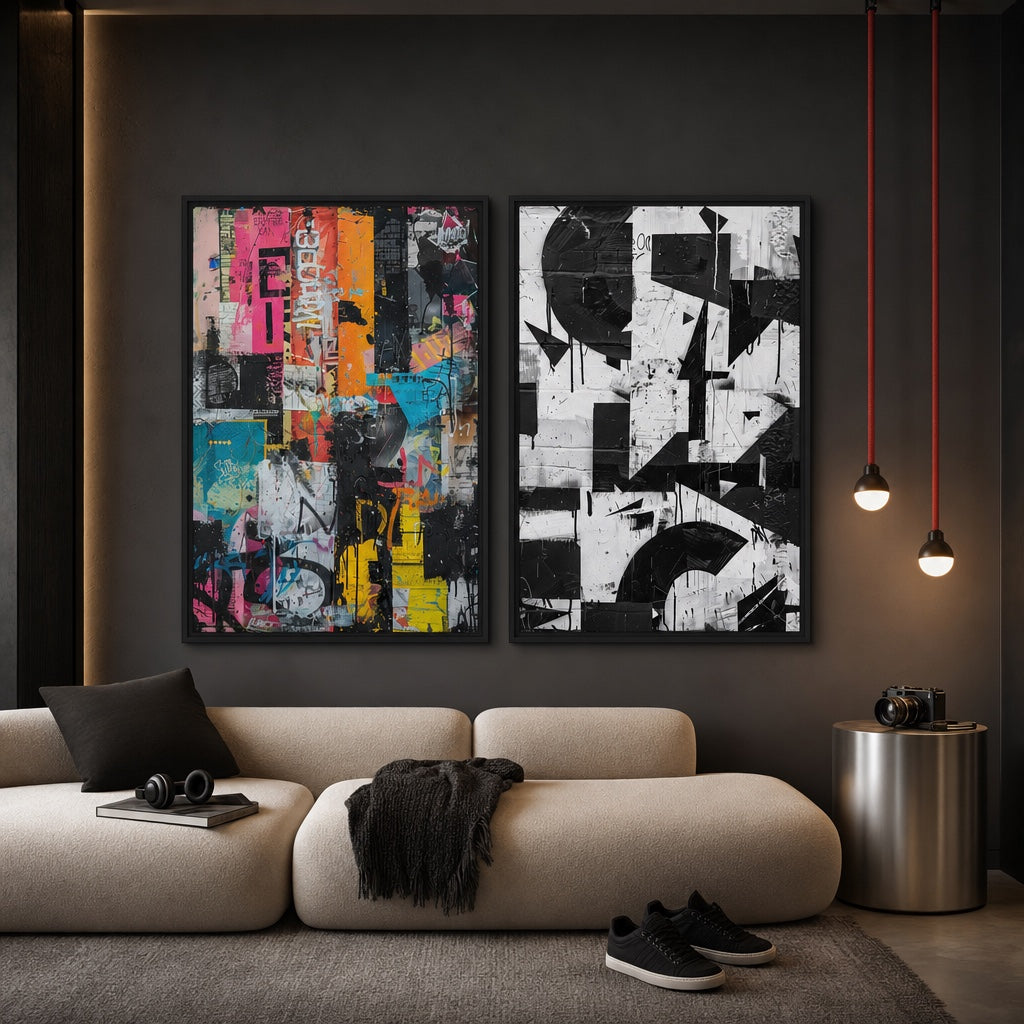 The two-piece Urban Contrast set in a dark contemporary living room